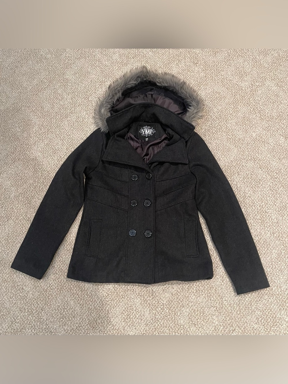 YMI Peacoat with Removable Zippered Fur Trimmed Hood